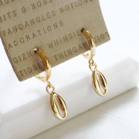 Anthropologie Shell Huggie Drop Earrings - Picture 1 of 2